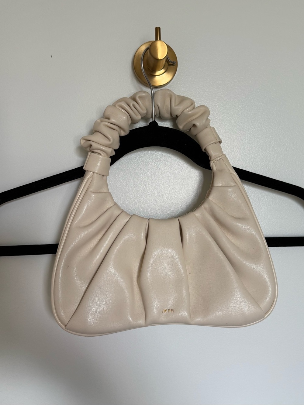 JW PEI Cream Ruched Circular-Handle Mini Shoulder Bag